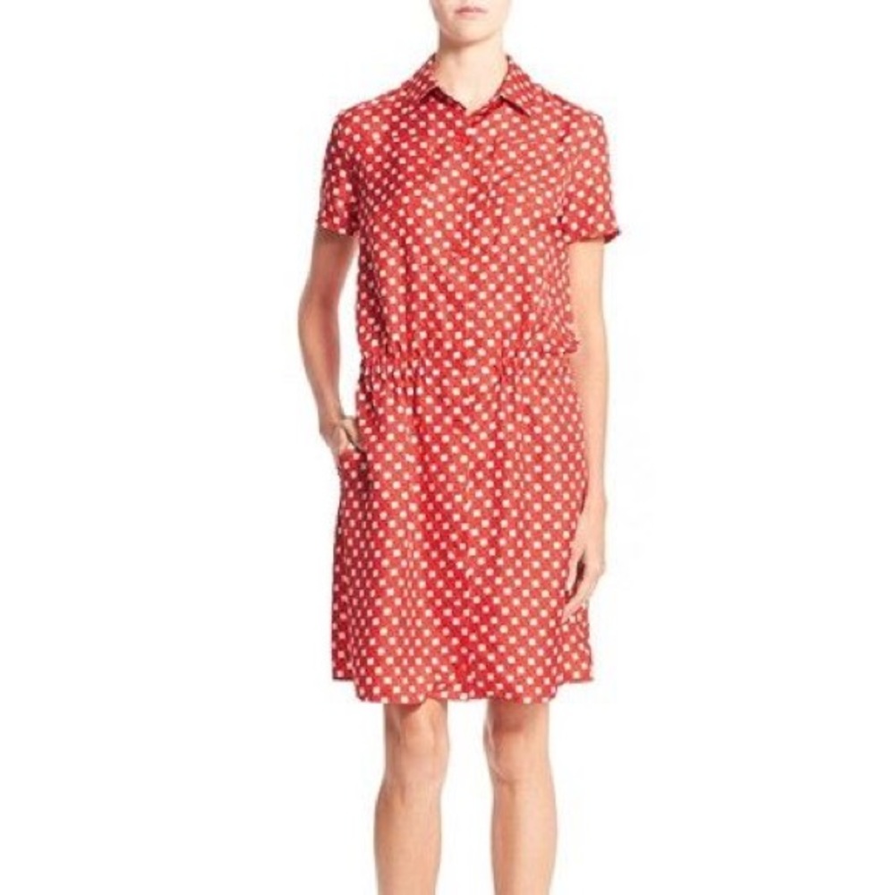 CARVEN PARIS Red Twill Silk Floral Print Dress